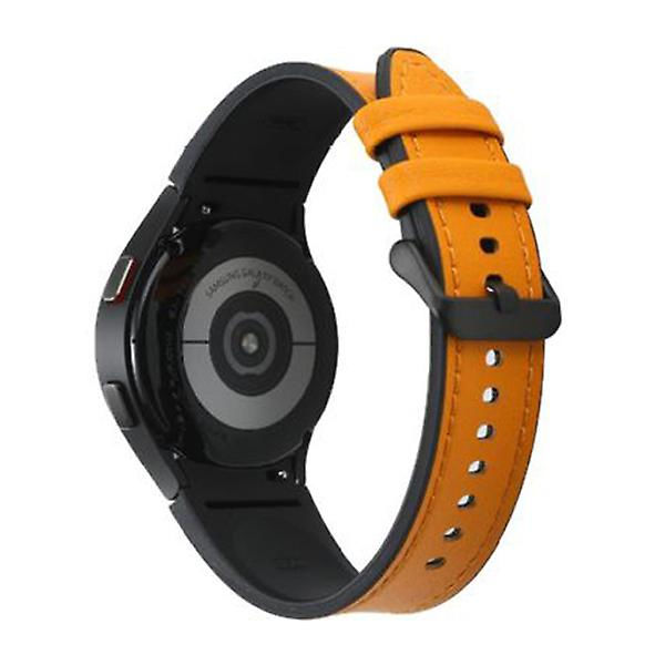 Læderrem til Samsung Galaxy Watch 4 Classic 44mm 40mm Ingen huller Silikone+læderarmbånd Correa Galaxy Watch 4 5 Pro Band yellow-black Galaxy Watch 4 40-44S-M