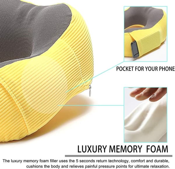 Memory Foam -matkustustyyny, 360 asteen päätuki, keltainen