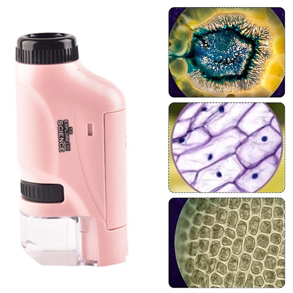 Handhållen mikroskop 60-120x fickmikroskop LED-ljus bärbar mini-mikroskop Pink