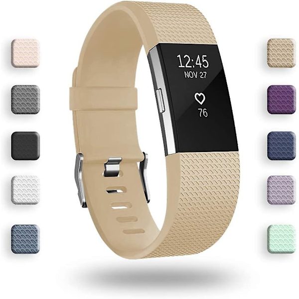 Udskiftningsbånd, der er kompatible med Fitbit Charge 2, Classic & Special Edition justerbare sportsarmbånd Tan Large