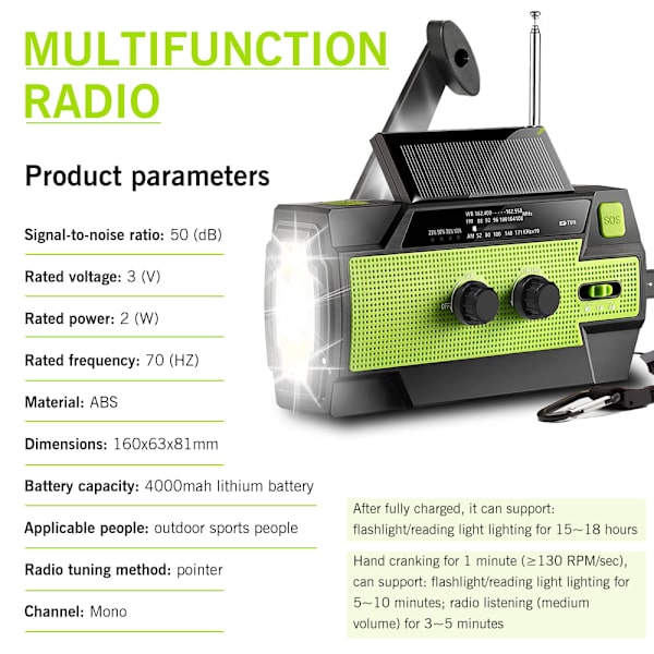 4000mah-Solar-käsikampi, kannettava Am/Fm-sääradio