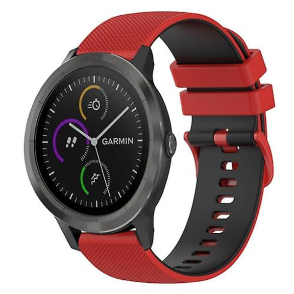 Til Garmin Vivomove 3 20 mm ternet tofarvet silikone urrem Red-Black