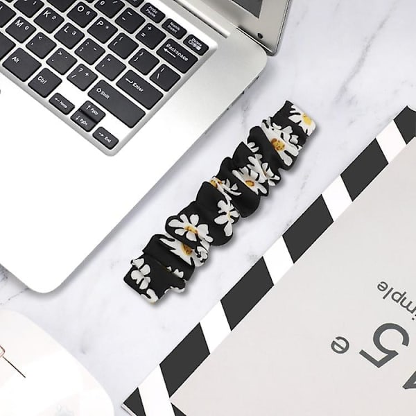 For Fitbit Versa 4 / Sense 2 Universal Hair Ring Cloth Watch Band White Chrysanthemum