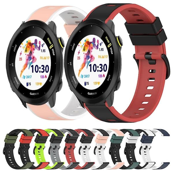 For Garmin Forerunner 158 20 mm tofarget silikonklokkerem Black-Red