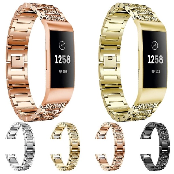 Diamantbesat massivt urbånd i rustfrit stål til Fitbit Charge 3 Black