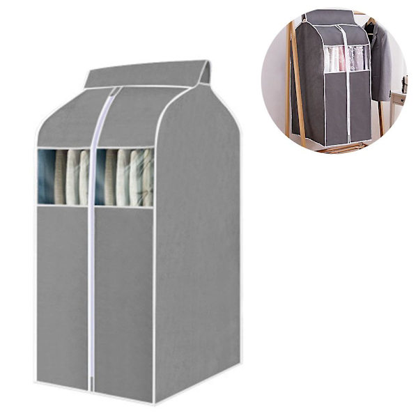 Hængende tøjtaske Beklædningstaske Organizer Opbevaring - Klare Pvc-vinduer Grey 60*48*120