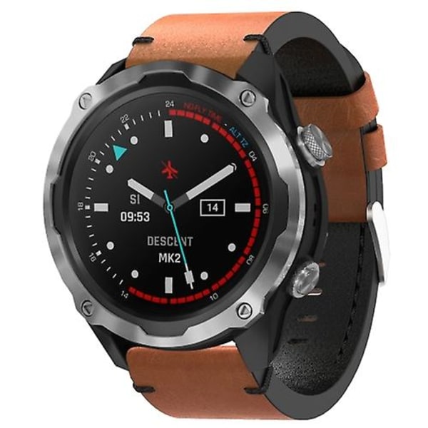 För Garmin Descent Mk 2 26mm lädersutur stålspänne watch Brown