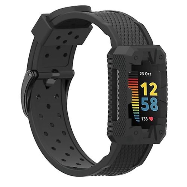 For Fitbit Charge 5 Silikon integrert klokkerem Black