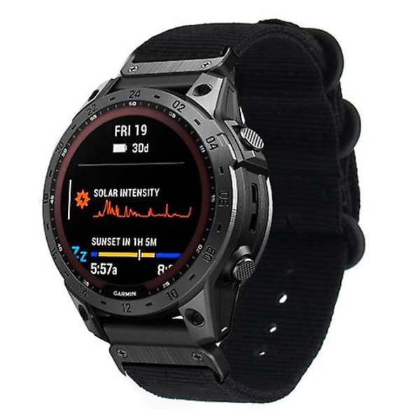 För Garmin Fenix ​​7 Tre-ring stålspänne Nylon watch Black
