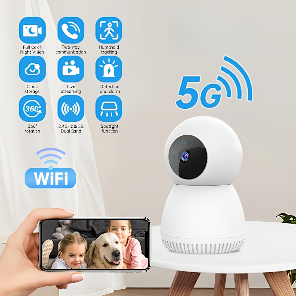 Trådløst kamera 4MP 360° Indendørs Smart Sikkerhedskamera 360° Panorering/tilt Hjemmesikkerhedskamera