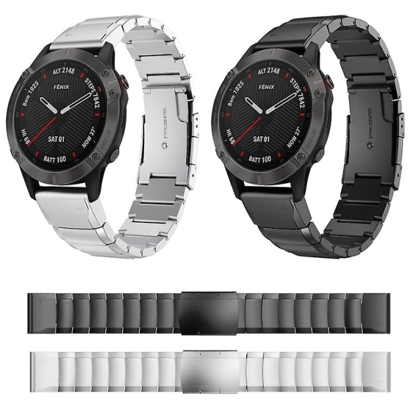 For Garmin Fenix ​​6x Sapphire 26mm Tortoise Shell rustfritt stål klokkebånd Sliver