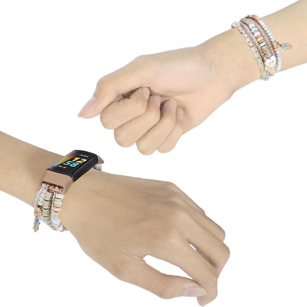 Til Fitbit Charge 5 Palm Bead Chain Watch Band Pink