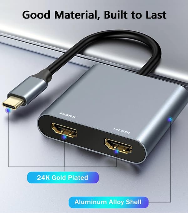 USB C til Dobbelt HDMI Adapter 4K 60Hz Dobbelt Skærm Splitter til MacBook Air/Pro Laptops