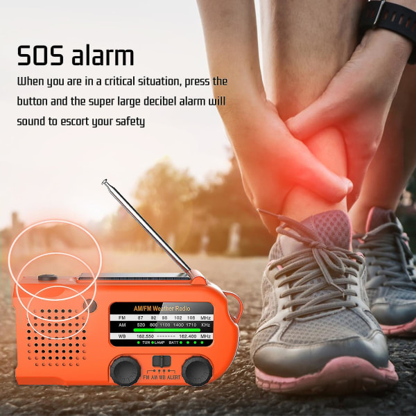 Nødhåndsveiv radio med LED-lommelykt for nødstilfelle, Am/fm Noaa bærbar værradio med 5000 mah Power Bank Telefonlader, Solenergi Fo