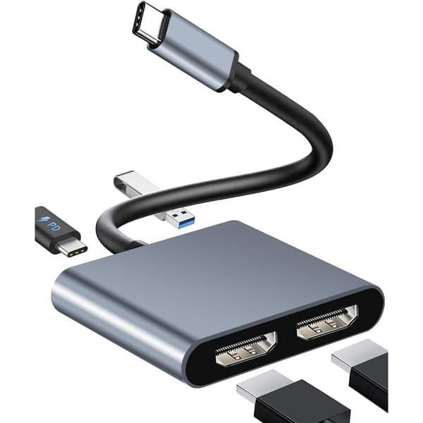 4-i-1 USB C HDTV-adapter, 2 skjermsplitter USB C-hub for bærbare datamaskiner og skjermer