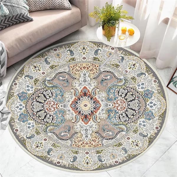 Boho rundt teppe, hjemmeinnredning tepper Sklisikkert og vaskbart for soverom bad (Stil 8/60X60cm)