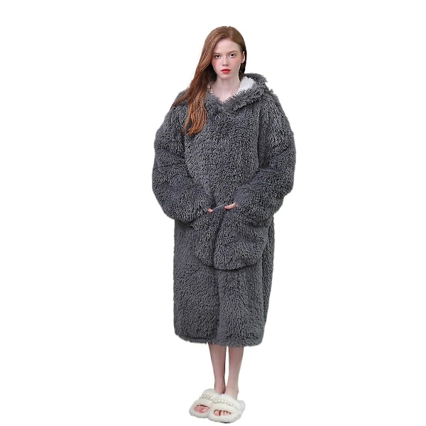 Pullover hættetrøje plys doven tøj fortykket varmt hjemmetøj Grey