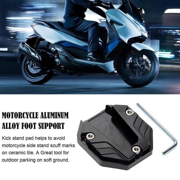Motorcykelcykler Kickstand Extender Fødder Side Stand Extension Pad Støtteplader Black