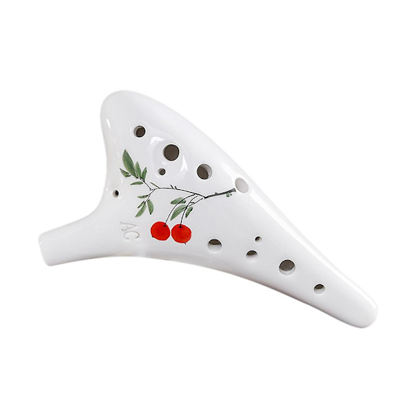 12 hull Rundt hode Keramisk Ocarina Alto C Håndmalt musikkinstrument med snormusikkpartitur Beskyttelsesveske for musikkelsker og -lærer Red Fruit