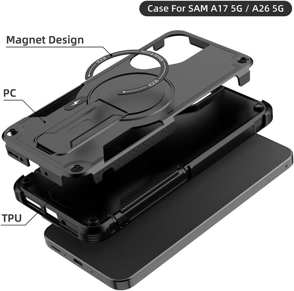 Fodral till Samsung Galaxy A56, Magnetiskt skyddsfodral med stativ (svart)