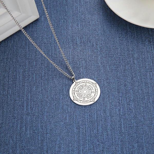 Dawapara Fortune Wheel Agla Inri Rostfritt Stål Halsband för Män Solomon Wealth Amulet Michael Uriel Raphael Gabriel Archangel Seal