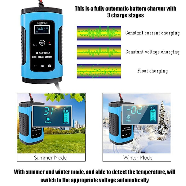 12V älykäs korjauslaturi auton akkulaturi moottoripyörän akkulaturi keltainen US-standardi 100-240V