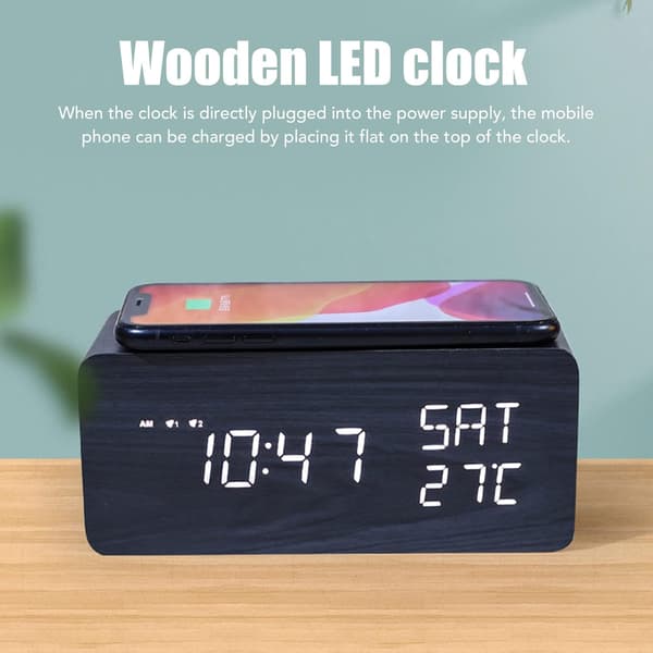Väckarklocka Laddning Justerbar Ljusstyrka Volym LED-Display Svart
