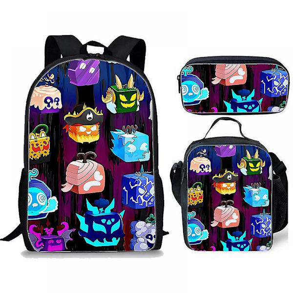 3 st ROBLOX SPEL ROBLOX Rolig Campus Ryggsäck, Unisex Skolstart Justerbar Ryggsäck, Fangleksak-34 Three-piece Set 1