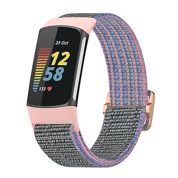 Til Fitbit Charge 5 Elastic Nylon Braid Watch Band Pink