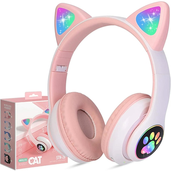 Auriculares Bluetooth True Wireless Auscultadores LED Light Up Kids Bluetooth em orelha com/Microfone rosa