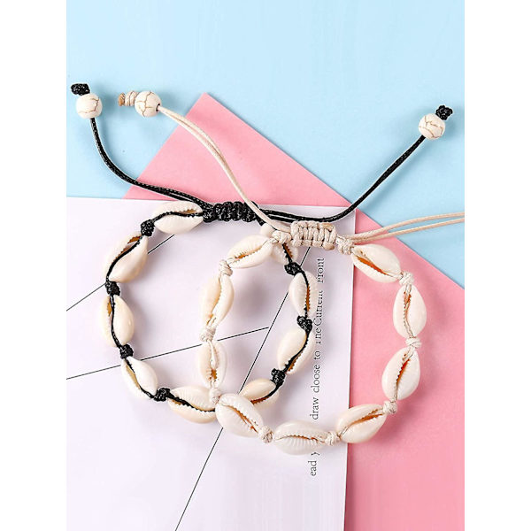 2 Pack Natural Shell Anklet Shell Hæklet Ankel Armbånd Håndlavet Boho Shell Bead Ankelkæde