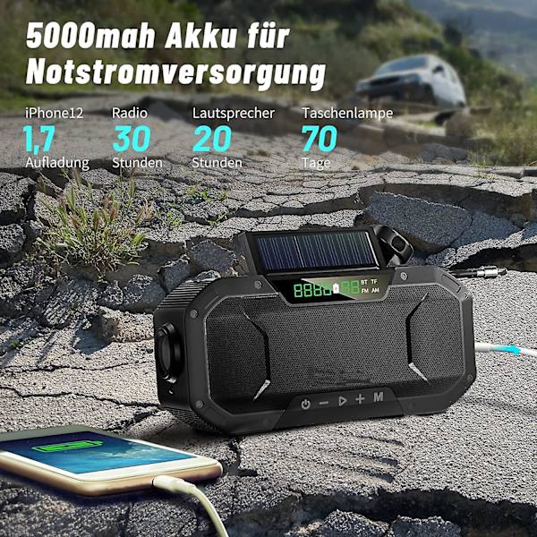 Hätäradion kannettava Bluetooth kaiutin aurinkokampiradio LED-taskulamolla lukuvaloilla 5000mah