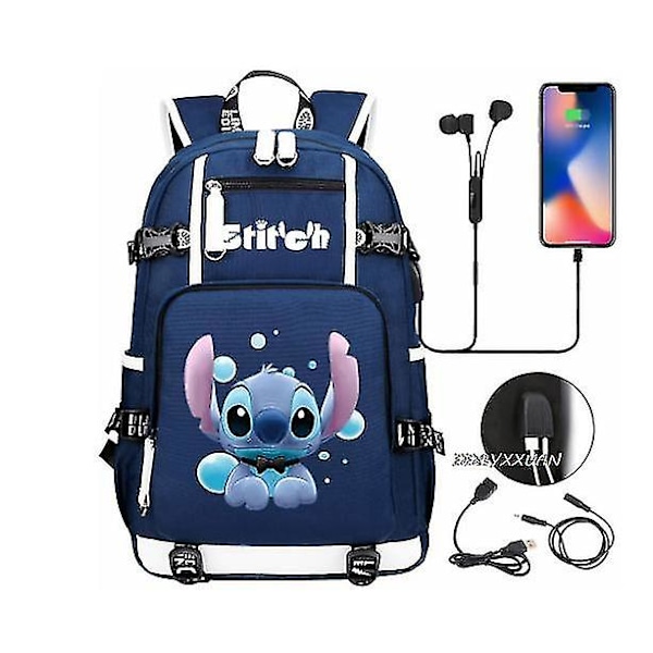 Lilo og Stitch Skolesekker Kapasitet Ryggsekker Gutter Jenter Usb Lading Reise Stor Bærbar PC Studenter Skolesekk Bagpack photo color1
