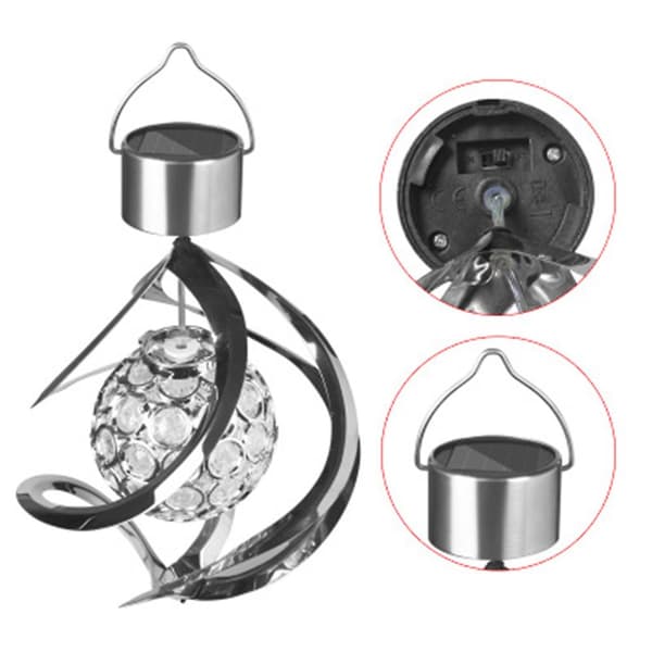 Solcelledrevne vindklokker LED spiral spinner lampe farveskiftende