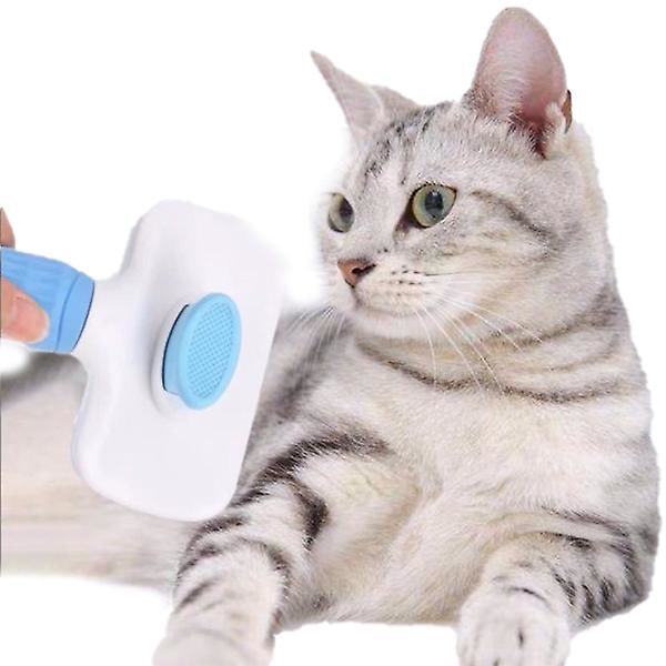 Kæledyrsbørste til hundehår fjerner kæledyrshårskam Selvrensende Slickerbørste til katte Hunde fjerner filtret Blue