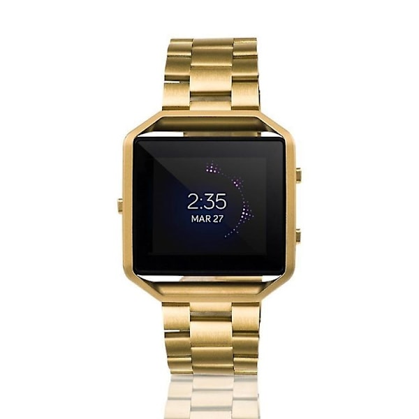Til Fitbit Blaze metalramme sommerfuglespænde tre perler i rustfrit stål metalurbånd gold