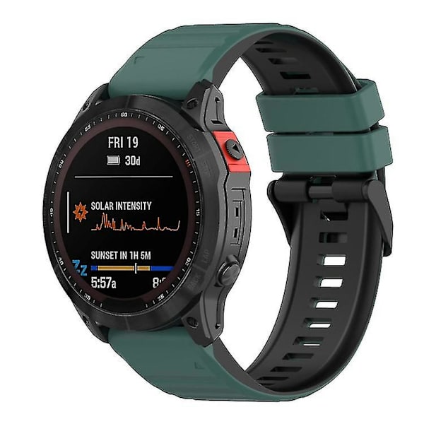 För Garmin Fenix 7 22mm Tvåfärgad Silikonklocka STMZ Olive Green Black