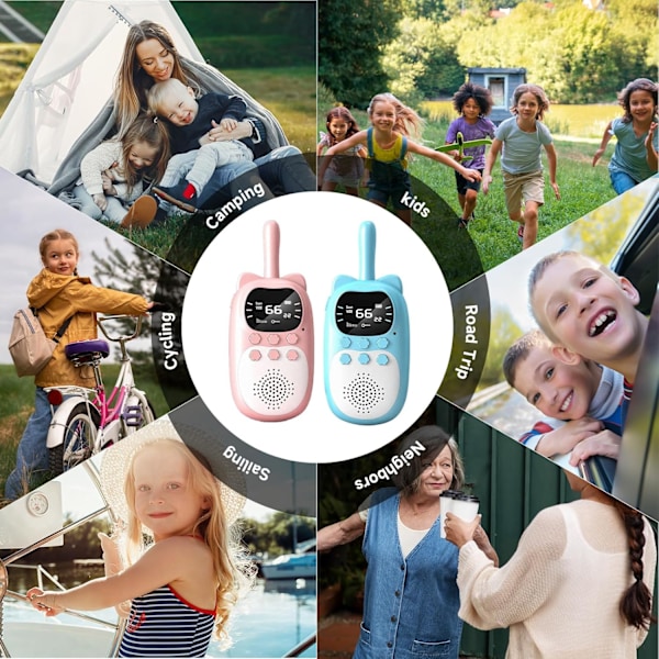 Walkie Talkies for Kids Lang rekkevidde med lommelykt for utendørs campingspill (blå+rosa)
