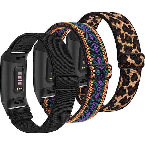 Elastisk stropp kompatibel med Fitbit Charge 3/4 - Justerbart elastisk erstatningsarmbånd