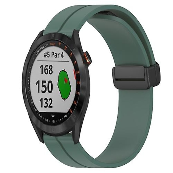 For Garmin Approach S40 20 mm ensfarget magnetisk lås silikonklokkerem Olive Green