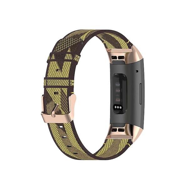 For Fitbit Charge 4 / Charge 3 Se rustfritt stål hode korn Nylon denim erstatningsrem klokkerem Yellow Stripe