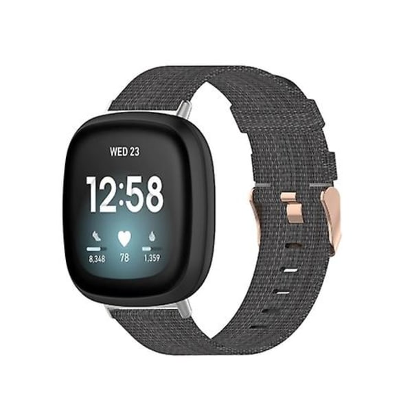 För Fitbit Versa 4 / Sense 2 Universal Nylon Weave Canvas Watch Band Dark Grey