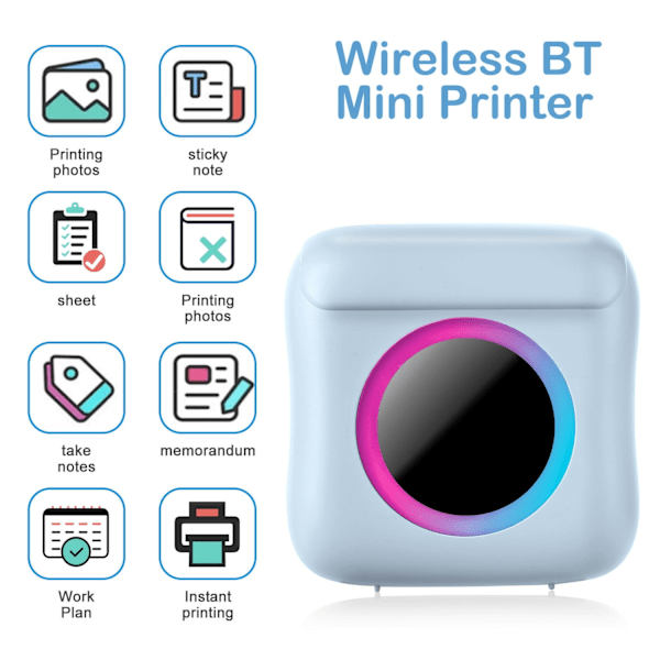 Bærbar Fotoprynter med 7 Ruller Printpapir, Mini Blækfri Printer til iOS og Android
