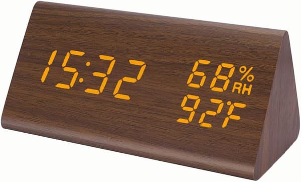 Väckarklocka Trä LED Skrivbordsklocka Visningstid Datum Temperatur Brun