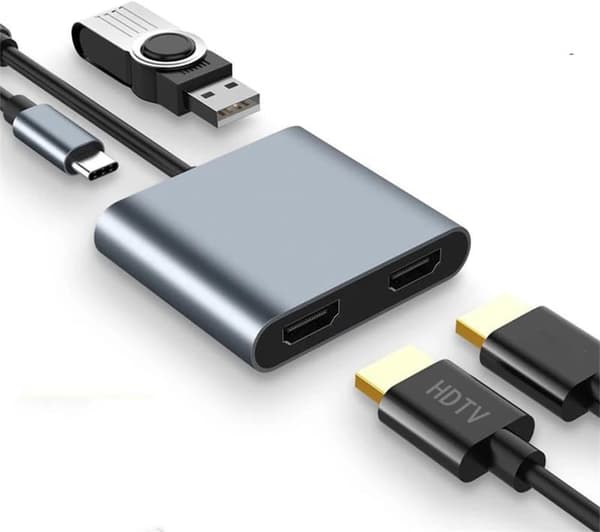 USB C til Dobbel HDMI Hub, 4K 60Hz USB C Multiport Adapter 100W PD Støtte C til 2 HD Splitter