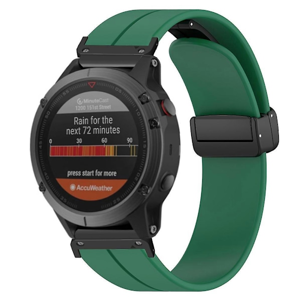 For Garmin Fenix 7 / 6 / 5 22mm håndleddsrem Fleksibel silikonklokke med magnetisk spenne Army Green