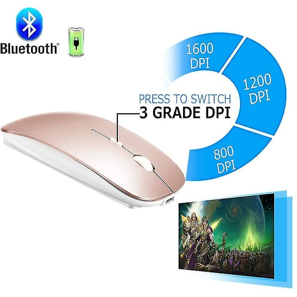 Trådløs Bluetooth-mus for Macbook Pro/macbook Air/ipad/laptop/imac/pc Rose Gold