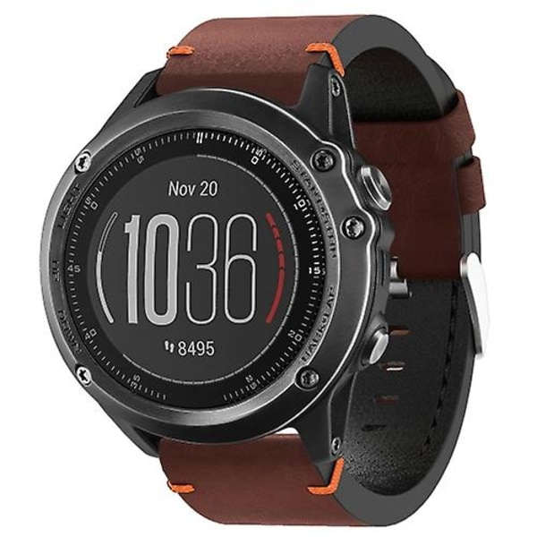 För Garmin Fenix ​​3 26mm lädersutur stålspänne watch Coffee