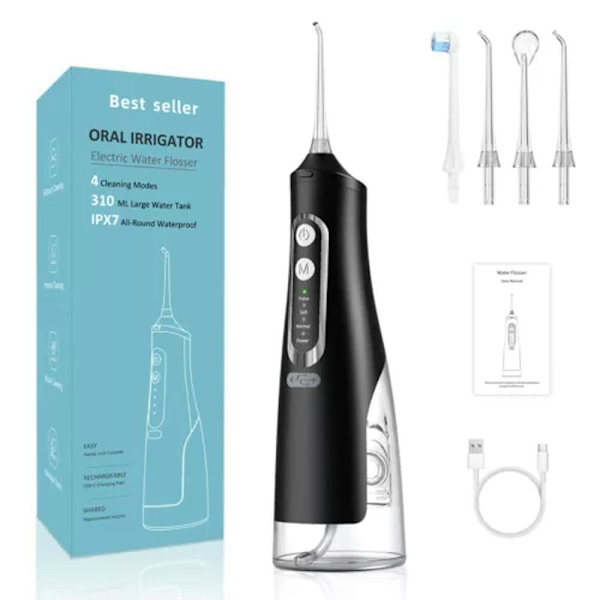Oral Irrigator Bärbar USB Dental Vattenstråle 310Ml Svart