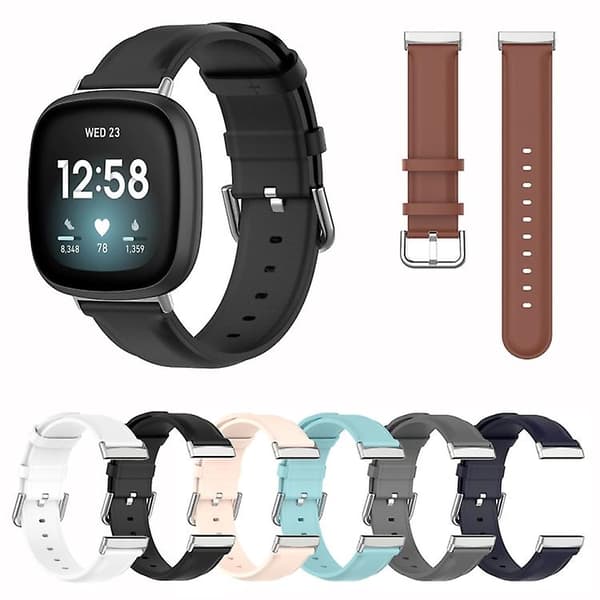 For Fitbit Versa 4 / Sense 2 klokkerem i ekte skinn Light Pink